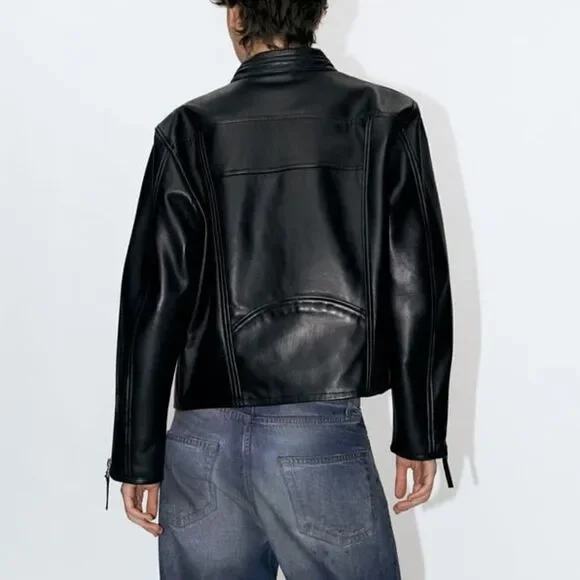 ZW COLLECTION ZIPPERED GENUINE LEATHER JACKET - Picture 12 of 16